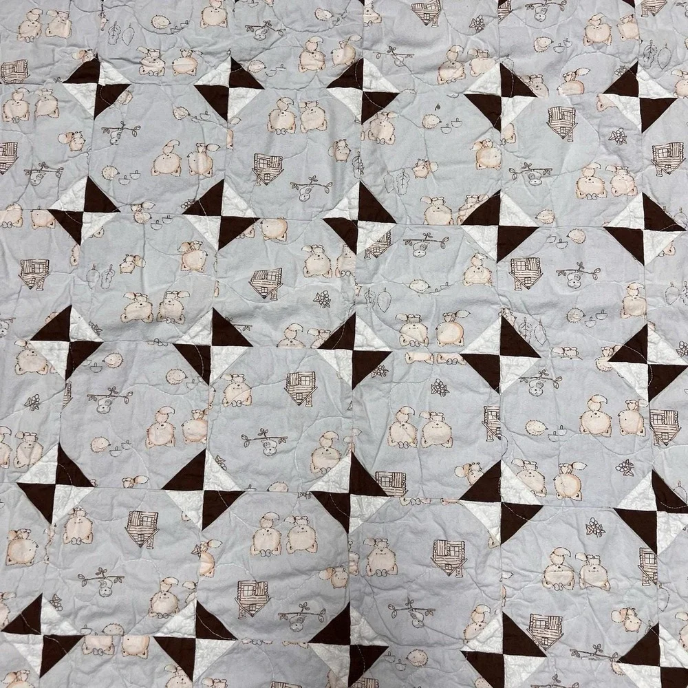 Handmade Vintage Kitty Cats Baby Quilt Square Patchwork 2 Sided 32.5 x 36.5